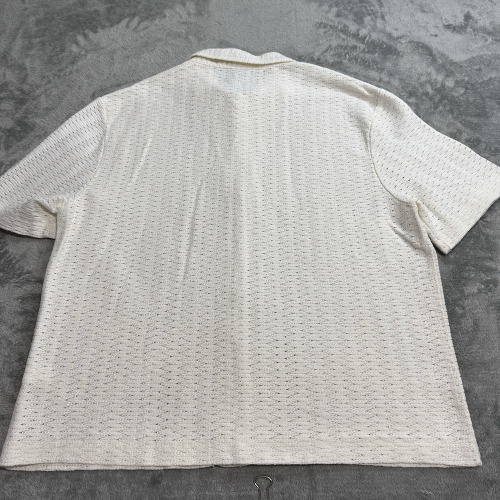 Zara Geometric Jacquard Button Shirt Mens L White Coastal Summer Beach Boho - Picture 5 of 7